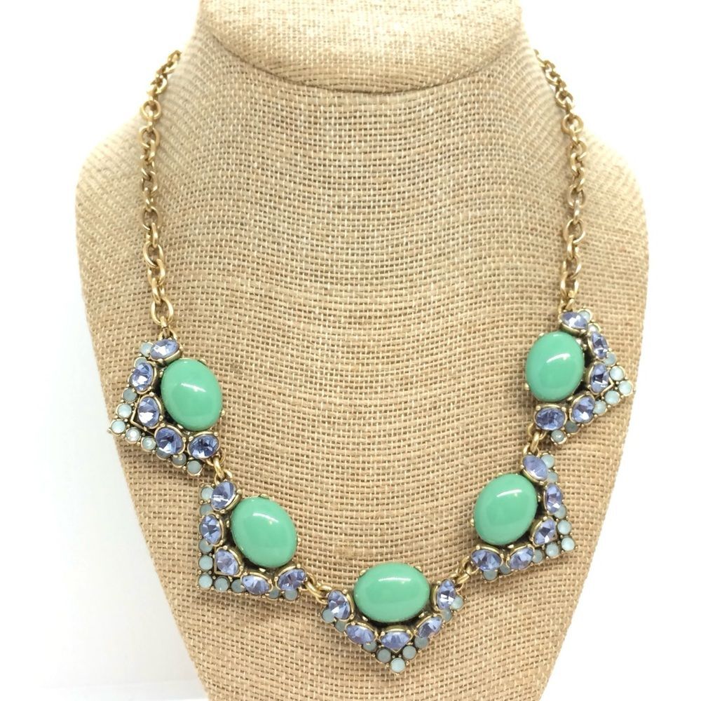 STELLA DOT NECKLACE Turquoise Purple Rhinestone Cabochon Tribal Glam - Picture 1 of 15